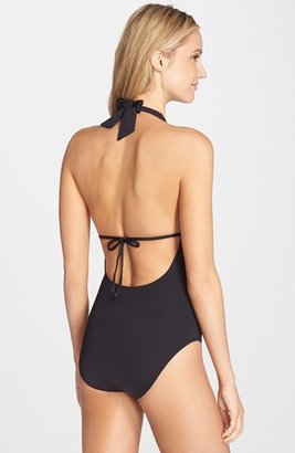 Kenneth Cole New York Plunge Neck One-Piece Swimsuit