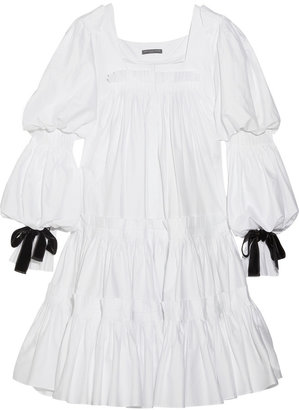 Alexander McQueen Bow-embellished pleated cotton-poplin dress