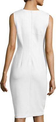 Neiman Marcus Scuba Faux-Wrap V-Neck Dress, Snowcap