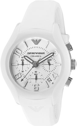 Emporio Armani Women's Ceramica Chronograph White Dial Silicone Strap Watch