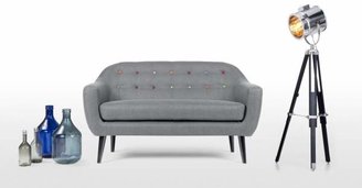 Ritchie 2 Seater Sofa, Pearl Grey with Rainbow Buttons