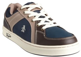 Original Penguin navy and brown leather and nylon lace-up 'Front' sneakers