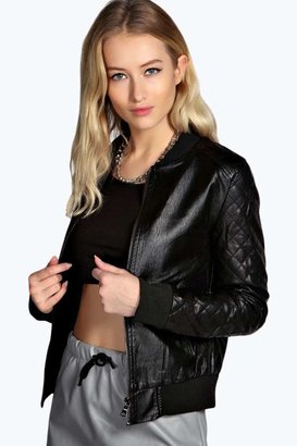 boohoo Lynn Quilted Sleeve Faux Leather Bomber