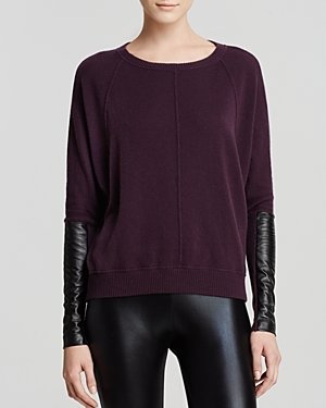 Autumn Cashmere Sweater - Dolman Leather Sleeve Cashmere