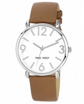Nine West Ladies brown leather strap with silver tone case watch