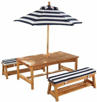Kid Kraft Kids' Outdoor Table & Bench Set with Cushions & Umbrella, Blue