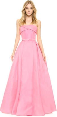Reem Acra Pleated Ball Gown with Belt