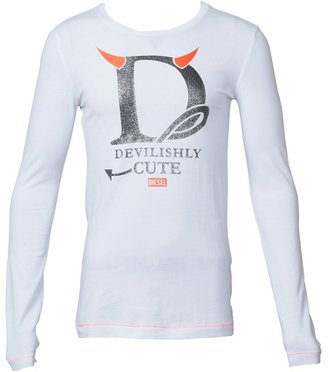 Diesel Girls Trollis ML Maglietta T-Shirt K100 Bianco