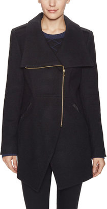 French Connection Wool Coat with Leather Trim Pockets