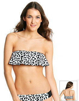 Hurley Leopard Print Bandeau Ruffle Swim Top