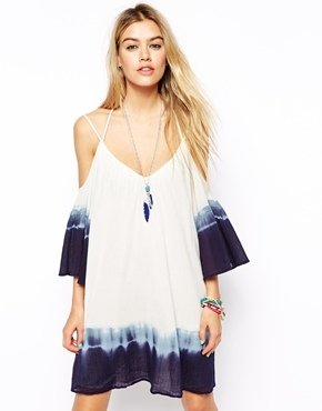 ASOS Sundress With Cold Shoulder And Dip Dye - Cream/navy