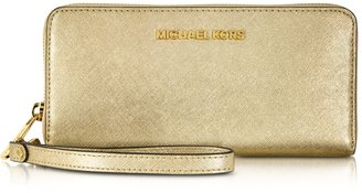 Michael Kors Jet Set Travel Pale Gold Metallic Saffiano Leather Continental Wallet