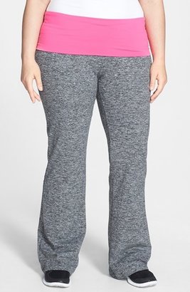 Pink Lotus Contrast Waist Compression Yoga Pants (Plus Size)