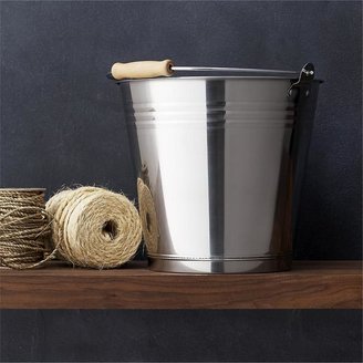Crate & Barrel Stainless Steel Bucket with Wood Handle