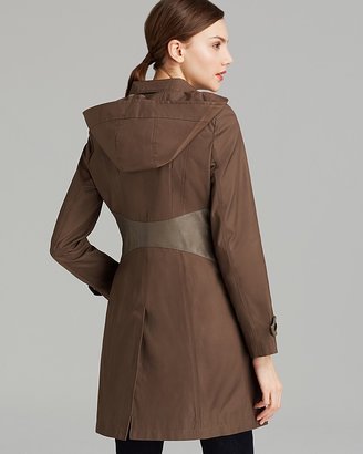 Via Spiga Rain Coat - Hooded Soft Shell with Faux Leather