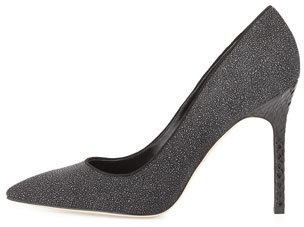 Brian Atwood Naina Textured Suede Point-Toe Pump, Black