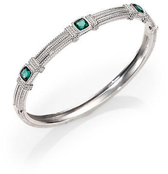 Judith Ripka La Petite Green Quartz & Sterling Silver Three-Stone Bangle Bracelet