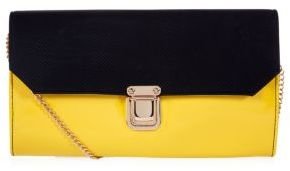 New Look Black and Yellow Contrast Push Lock Clutch