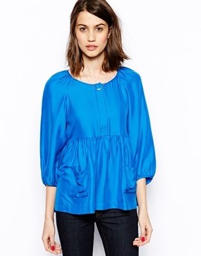 French Connection Alexa Silk Mix Smock Top - Bobby blue