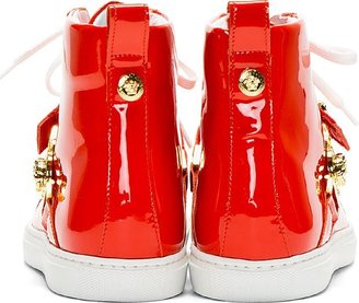 Versace Red Patent Leather High-Top Sneakers