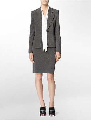 Calvin Klein Womens One Button Black + Grey Herringbone Suit Jacket