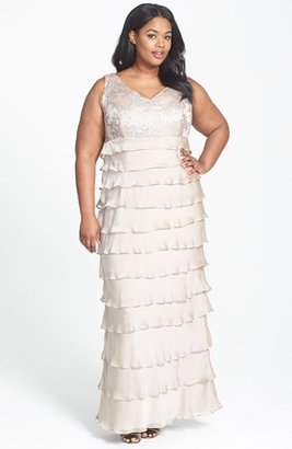 Adrianna Papell Embellished Tiered Chiffon Gown & Jacket (Plus Size)