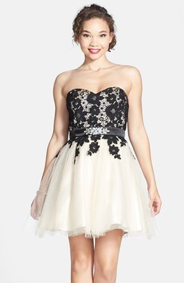 Steppin Out Lace Bodice Strapless Skater Dress