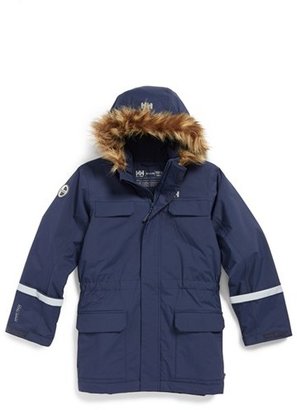 Helly Hansen 'Powder' Windproof & Waterproof Insulated Snow Parka with Faux Fur Trim (Big Boys)