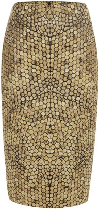 Alexander McQueen Gold Honeycomb Jacquard Pencil Skirt