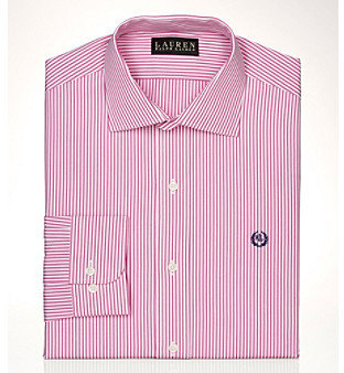 Lauren Ralph Lauren Men's Pink Long Sleeve Broadcloth Crest 'Warren' Striped Dress Shirt