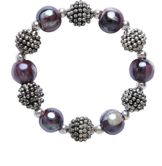 Yours Clothing Purple And Silver Cluster Beads Stretch Bracelet