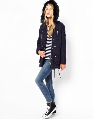 ASOS Wool Parka With Faux Fur Hood