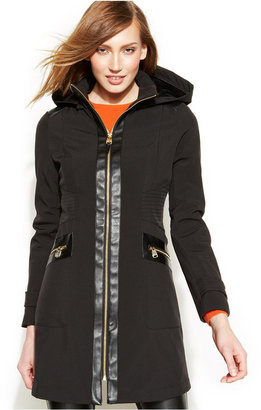 Via Spiga Faux-Leather-Trim Hooded Soft Shell Coat