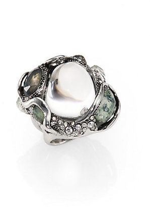 Alexis Bittar Aqua Crackle Stone & Pave Crystal Lucite Blister Cocktail Ring