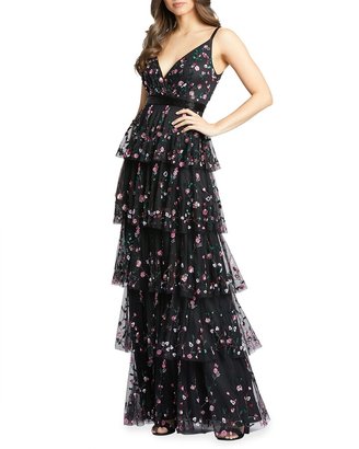 Mac Duggal Floral Embellished Ruffle-Tiered Gown - ShopStyle Evening