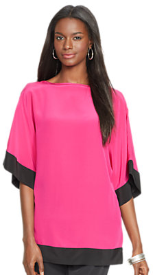 Lauren Ralph Lauren Lauren Ralph LaurenSilk Color-Blocked Top, Cruise Pink/Black
