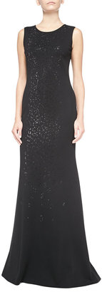 St. John Milano Knit Leopard-Print Sequined Gown, Caviar