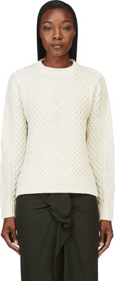 Sacai Luck Ivory & Grey Paneled Cable Knit Sweater