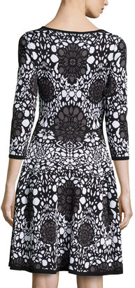 Catherine Malandrino Knit Printed 3/4-Sleeve Dress, Black/Ivory