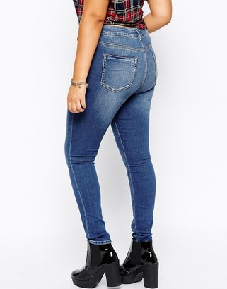 ASOS CURVE Lisbon Mid Rise Skinny Jean In Busted Blue