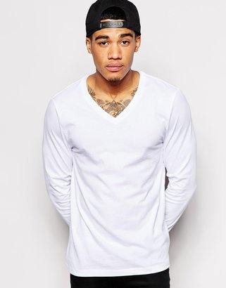 ASOS Long Sleeve T-Shirt With V Neck - White