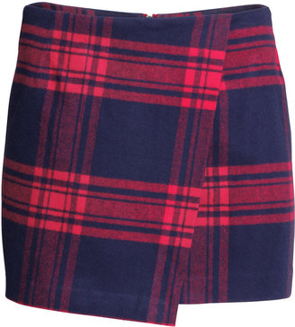 H&M Plaid Wrap-front Skirt - Red - Ladies