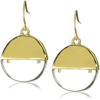 Kenneth Cole New York "Modern Deco" Clear and Shiny Gold Two-Toned Round Drop Earrings