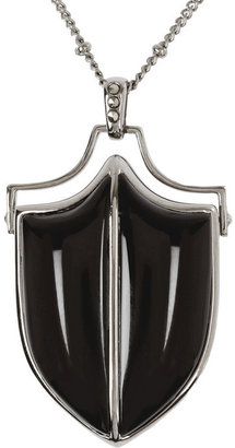 Harlot & Bones Rhodium-plated, onyx and marcasite shield locket necklace