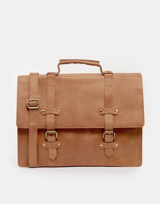 ASOS Leather Satchel In Tan With Straps - Tan