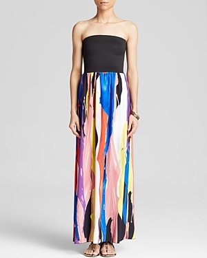 Clover Canyon Maxi Dress - Chrome Paint Print Strapless