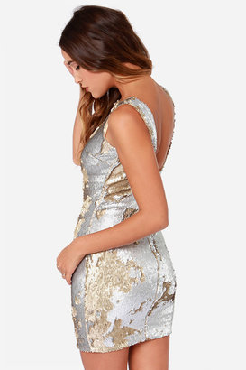 Dress the Population Kim Gold and Silver Sequin Dress