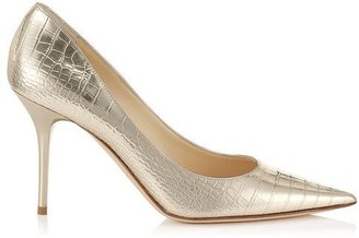 Jimmy Choo Agnes Light Gold Embossed Mirror Leather Pointy Toe Pumps