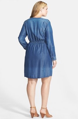 Sejour Tencel® Chambray Roll Sleeve Shirtdress (Plus Size)