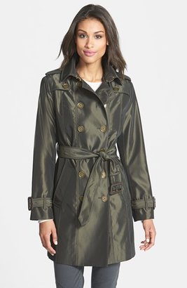 London Fog Iridescent Double Breasted Trench Coat (Online Only)